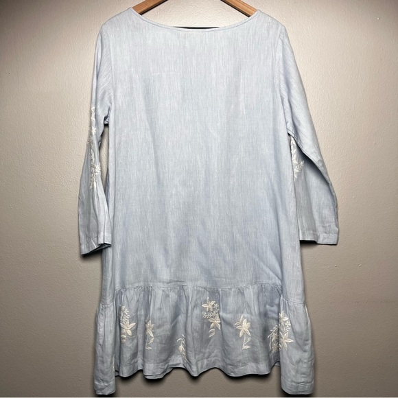 Roller Rabbit Women 100% Linen Ebonie Dress Small Blue Embroidered Spring Coasta - Picture 9 of 10
